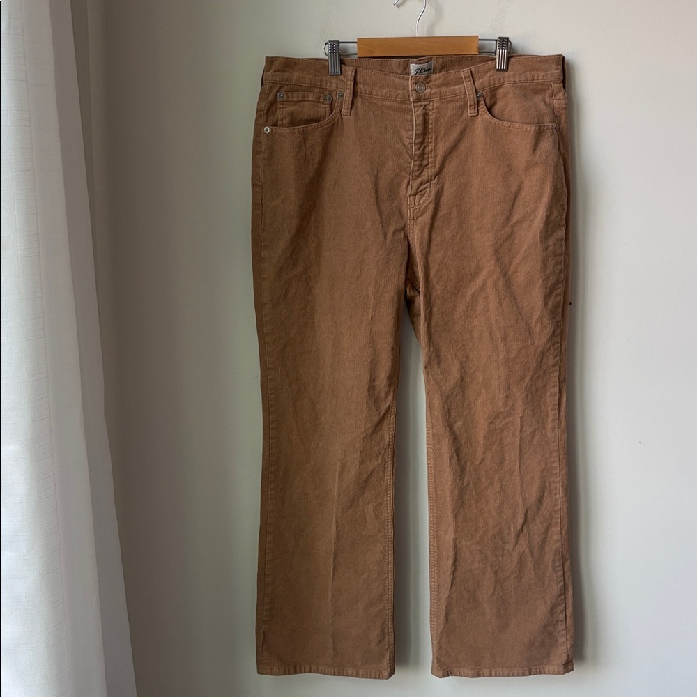 J. Crew High Rise Slim Demi Boot Pant in Corduroy Tan Casual Stretch Size 32